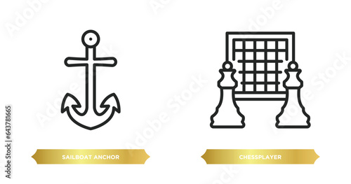 two editable outline icons from people skills concept. thin line icons such as sailboat anchor, chessplayer vector.
