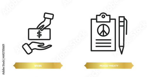 two editable outline icons from political concept. thin line icons such as bribe, peace treaty vector.