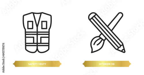two editable outline icons from people skills concept. thin line icons such as safety vesty, interior de vector.
