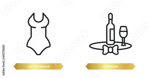 two editable outline icons from people skills concept. thin line icons such as lady swimwear, sommelier vector.