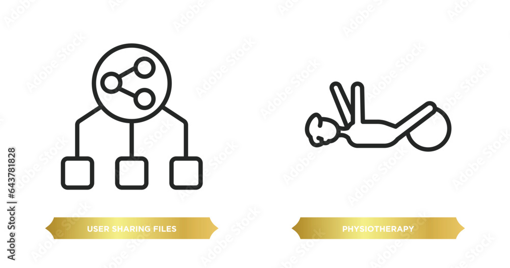 two editable outline icons from people concept. thin line icons such as user sharing files, physiotherapy vector.