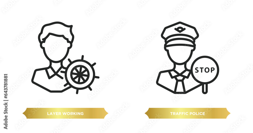 two editable outline icons from people concept. thin line icons such as layer working, traffic police vector.