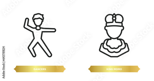 two editable outline icons from people concept. thin line icons such as dancers, king momo vector.