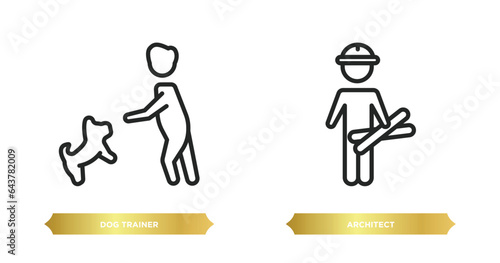 two editable outline icons from people concept. thin line icons such as dog trainer, architect vector.