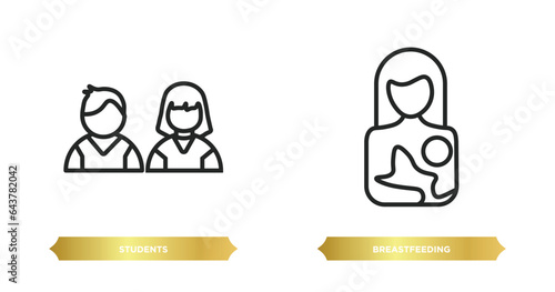two editable outline icons from people concept. thin line icons such as students, breastfeeding vector.