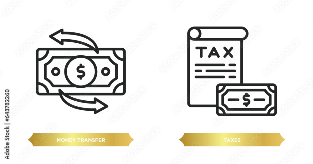 two editable outline icons from payment concept. thin line icons such as money transfer, taxes vector. two editable outline icons from payment concept. thin line icons such as money transfer, taxes vector.