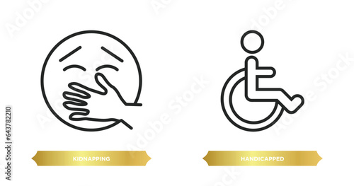 two editable outline icons from people concept. thin line icons such as kidnapping, handicapped vector. photo