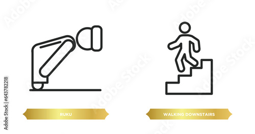 two editable outline icons from people concept. thin line icons such as ruku, walking downstairs vector.