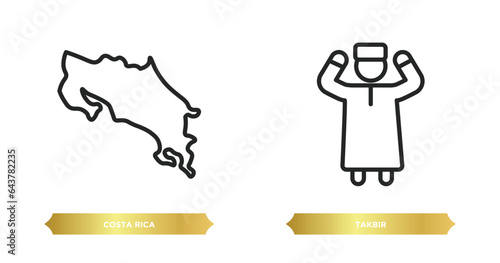 two editable outline icons from people concept. thin line icons such as costa rica, takbir vector.