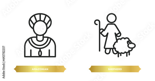 two editable outline icons from people concept. thin line icons such as amazonian, shepherd vector.