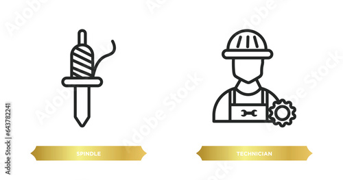 two editable outline icons from people concept. thin line icons such as spindle, technician vector.