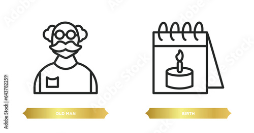 two editable outline icons from people concept. thin line icons such as old man, birth vector.