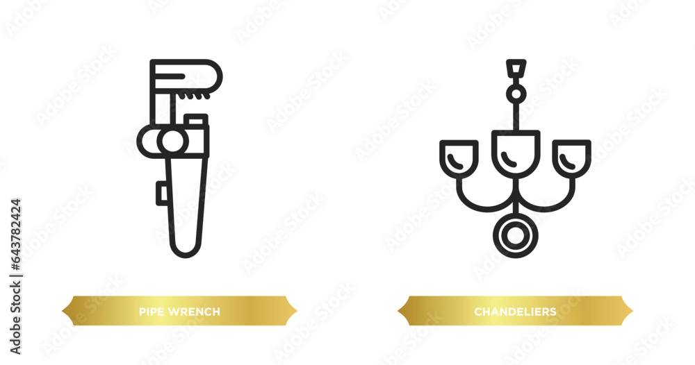 two editable outline icons from other concept. thin line icons such as pipe wrench, chandeliers vector.
