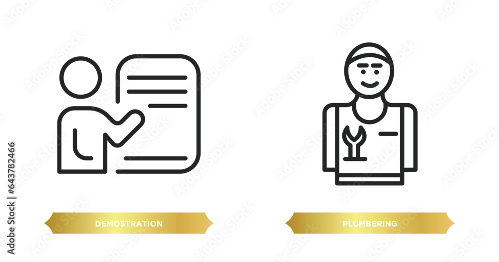 two editable outline icons from other concept. thin line icons such as demostration, plumbering vector. two editable outline icons from other concept. thin line icons such as demostration, plumbering vector.
