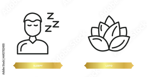 two editable outline icons from other concept. thin line icons such as sleepy, loto vector.