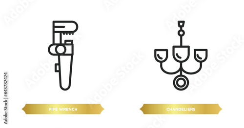 two editable outline icons from other concept. thin line icons such as pipe wrench, chandeliers vector.