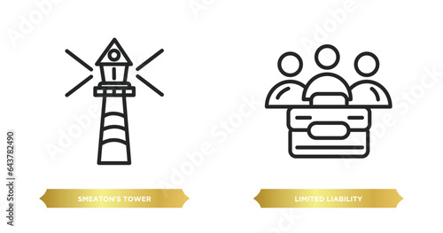 two editable outline icons from other concept. thin line icons such as smeaton's tower, limited liability vector.