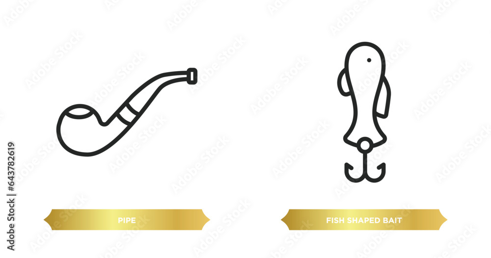 two editable outline icons from nautical concept. thin line icons such as pipe, fish shaped bait vector. two editable outline icons from nautical concept. thin line icons such as pipe, fish shaped bait vector.