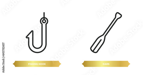 two editable outline icons from nautical concept. thin line icons such as fishing hook, oars vector.