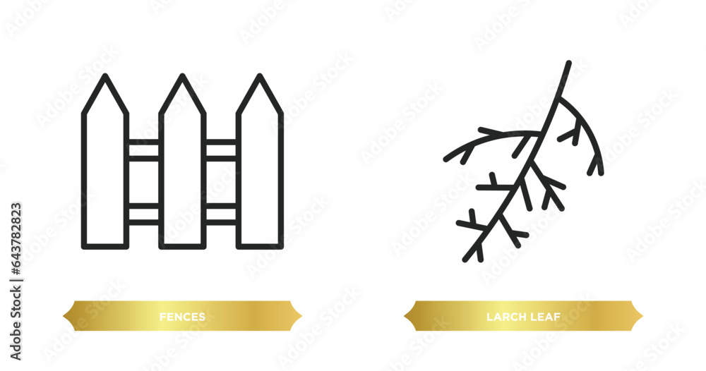 two editable outline icons from nature concept. thin line icons such as fences, larch leaf vector.
