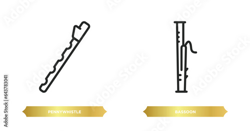two editable outline icons from music concept. thin line icons such as pennywhistle, bassoon vector.