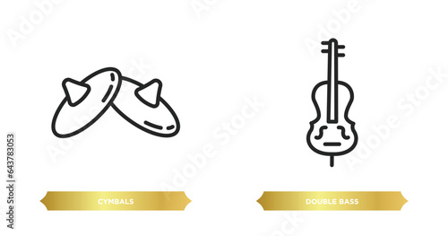 two editable outline icons from music concept. thin line icons such as cymbals, double bass vector.