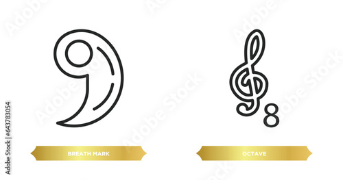 two editable outline icons from music and media concept. thin line icons such as breath mark, octave vector.