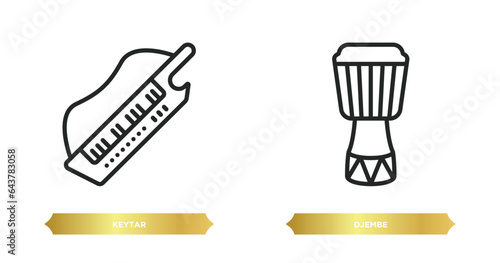two editable outline icons from music and media concept. thin line icons such as keytar, djembe vector.