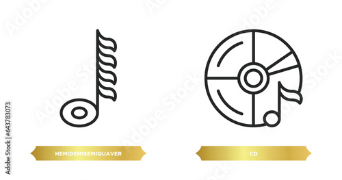 two editable outline icons from music and media concept. thin line icons such as hemidemisemiquaver, cd vector.