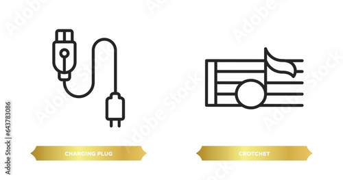 two editable outline icons from music and media concept. thin line icons such as charging plug, crotchet vector.