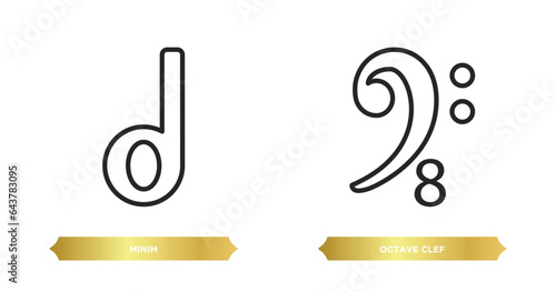 two editable outline icons from music and media concept. thin line icons such as minim, octave clef vector.