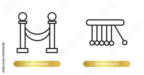 two editable outline icons from museum concept. thin line icons such as museum fencing, newtons cradle vector.
