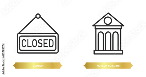 two editable outline icons from museum concept. thin line icons such as closed, museum building vector.