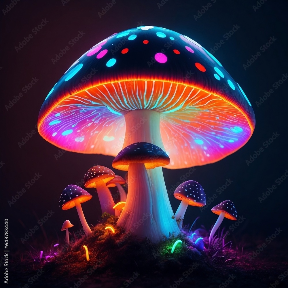 A beautiful bright mushroom that blooms at night. mushrooms, colorful