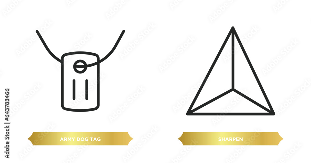 Fototapeta premium two editable outline icons from miscellaneous concept. thin line icons such as army dog tag, sharpen vector.
