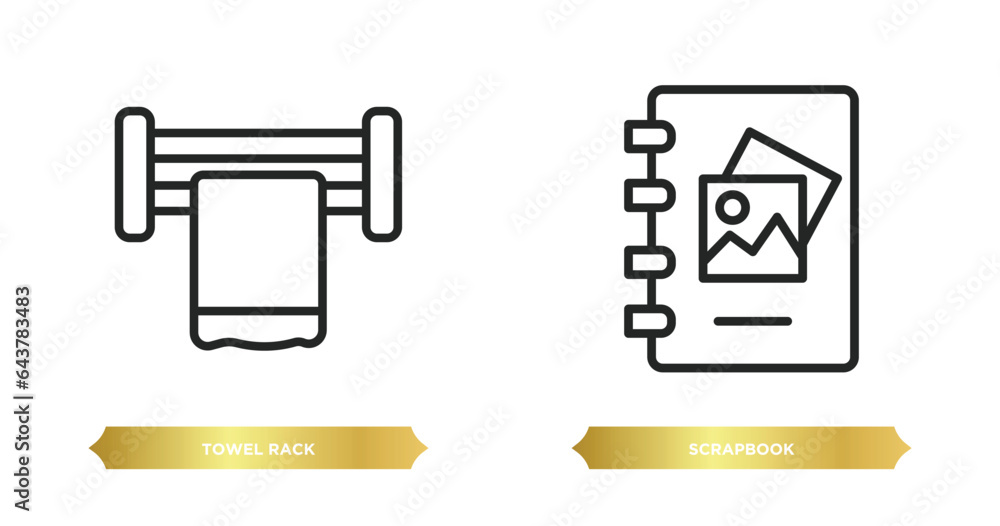 Fototapeta premium two editable outline icons from miscellaneous concept. thin line icons such as towel rack, scrapbook vector.