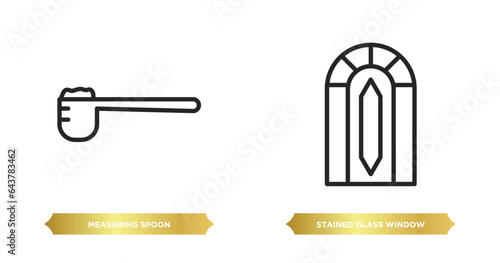 two editable outline icons from miscellaneous concept. thin line icons such as measuring spoon, stained glass window vector.