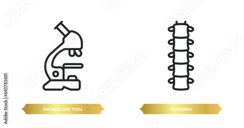 two editable outline icons from medical concept. thin line icons such as microscope tool, vertebra vector.