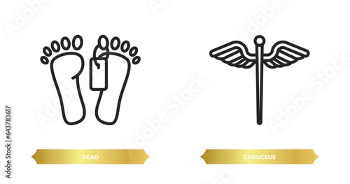 two editable outline icons from medical concept. thin line icons such as dead, caduceus vector.