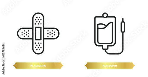 two editable outline icons from medical concept. thin line icons such as plastering, perfusion vector.