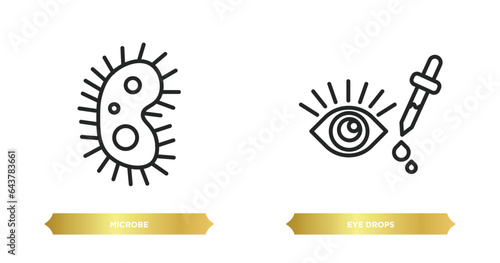 two editable outline icons from medical concept. thin line icons such as microbe, eye drops vector.