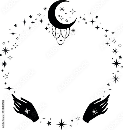 Magic witch celestial frame with moon and hands