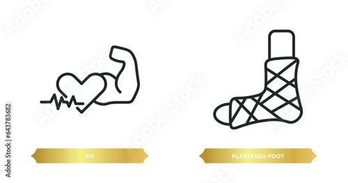 two editable outline icons from medical concept. thin line icons such as fit, plastered foot vector.