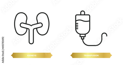 two editable outline icons from medical concept. thin line icons such as kidneys, transfusion vector.
