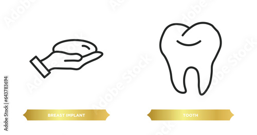 two editable outline icons from medical concept. thin line icons such as breast implant, tooth vector.