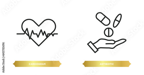 two editable outline icons from medical concept. thin line icons such as cardiogram, antibiotic vector.