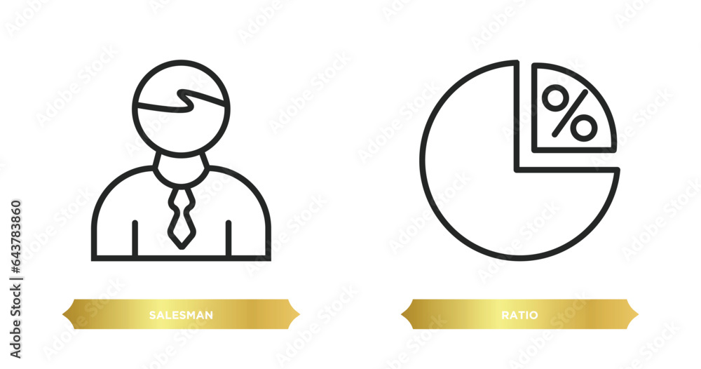 two editable outline icons from marketing concept. thin line icons such as salesman, ratio vector. two editable outline icons from marketing concept. thin line icons such as salesman, ratio vector.
