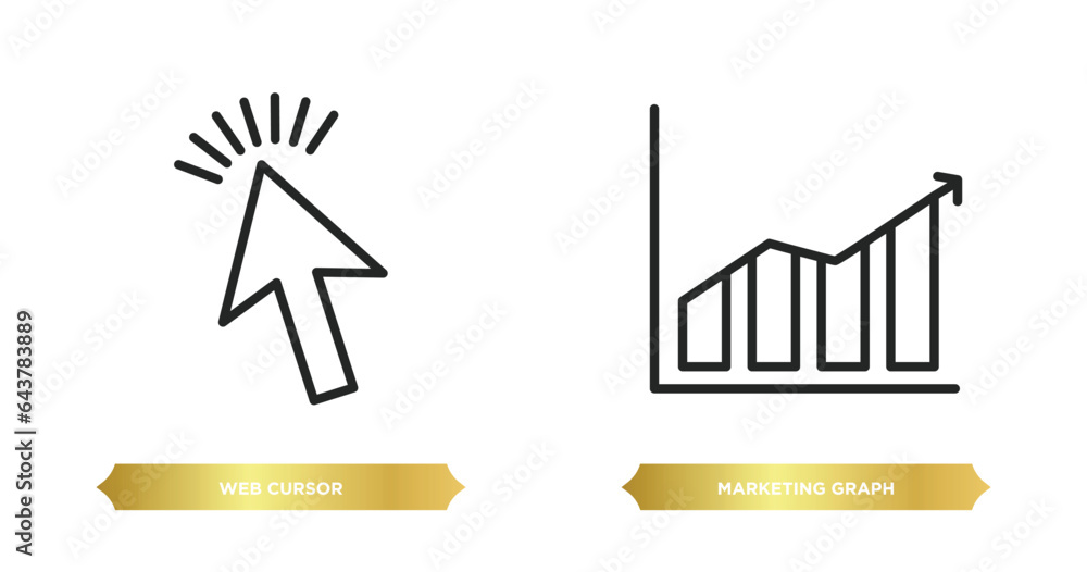 two editable outline icons from marketing concept. thin line icons such as web cursor, marketing graph vector. two editable outline icons from marketing concept. thin line icons such as web cursor, marketing graph vector.