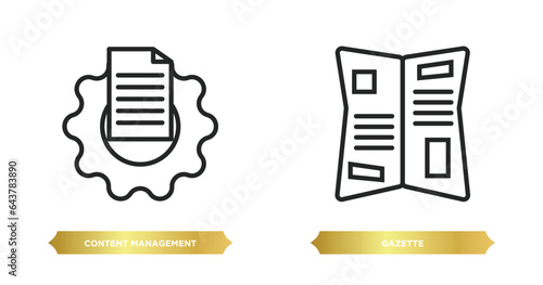 two editable outline icons from marketing concept. thin line icons such as content management, gazette vector.