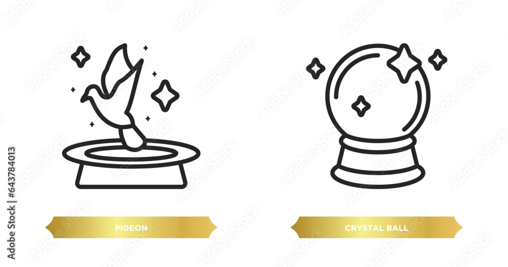two editable outline icons from magic concept. thin line icons such as pigeon, crystal ball vector. - obrazy, fototapety, plakaty 